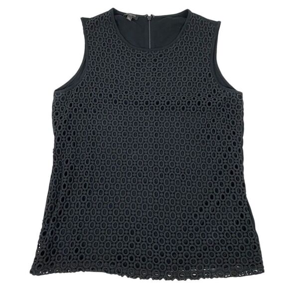 Talbots Sleeveless Crochet Eyelet Stretch Black Knit Top size Medium Petite - Picture 1 of 5